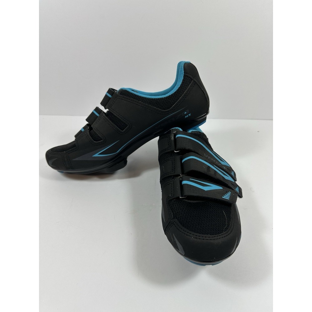 Venzo Cycling Shoes Womens 9 Mens 7.5 Black  Mesh Turquoise Blue W/Cleats 3 Bolt
